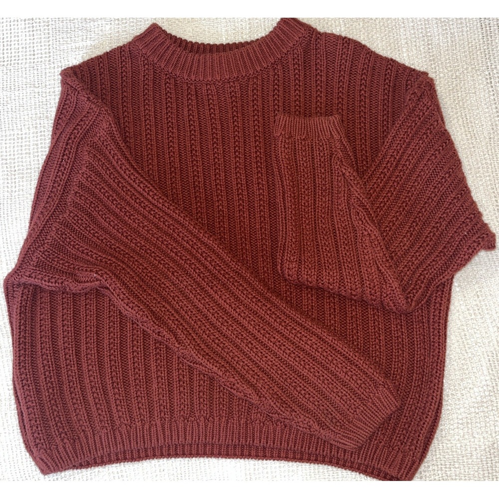 Universal Threads Chunky Knit Burnt Red Cropped Crew Neck Cable Knit Women's M